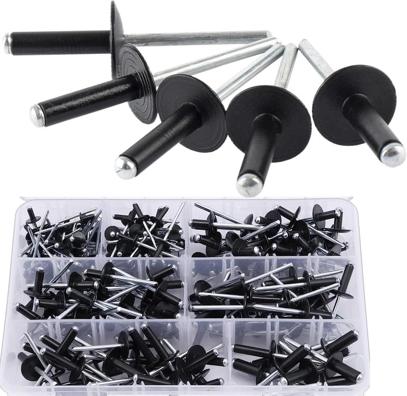 LAZIRO 220PCS Large Flange Aluminum Blind Rivets，Black Rivets Pop Rivets Assortment Kit, 7 Sizes Aluminum Rivets (1/8" 5/32"3/16") Assorted Blind Rivets with Case - Image 1